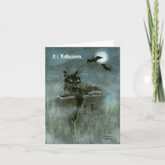 墓地が月、それを打つ黒猫はハロウィン…です カード (正面)