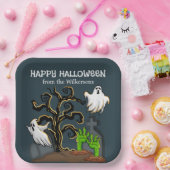 墓地のゾンビとゴーストがかわいいハロウィンパーティー ペーパープレート (パーティー)