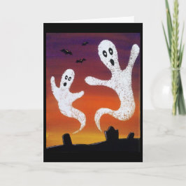 墓地のハロウィンの挨拶状の幽霊 カード