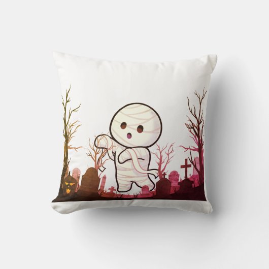 墓地の可愛いハロウィン不気味ミイラおもしろい- & クッション (正面)