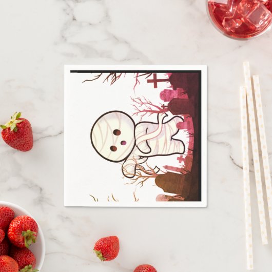 墓地の可愛いハロウィン不気味ミイラおもしろい- & スタンダードカクテルナプキン (インサイチュ)