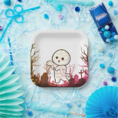 墓地の可愛いハロウィン不気味ミイラおもしろい- & ペーパープレート (パーティー)