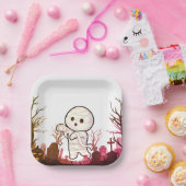 墓地の可愛いハロウィン不気味ミイラおもしろい- & ペーパープレート (パーティー)