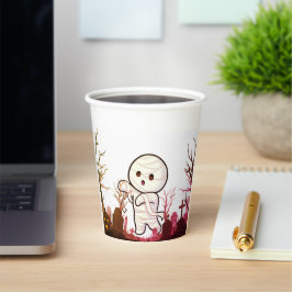 墓地の可愛いハロウィン不気味ミイラおもしろい- & 紙コップ