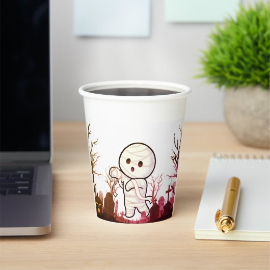 墓地の可愛いハロウィン不気味ミイラおもしろい- & 紙コップ (インサイチュ)