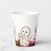 墓地の可愛いハロウィン不気味ミイラおもしろい- & 紙コップ (正面)