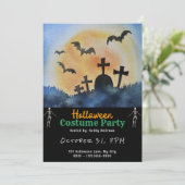 墓地の墓こうもりフルムーンブラックハロウィーン 招待状 (スタンド正面)