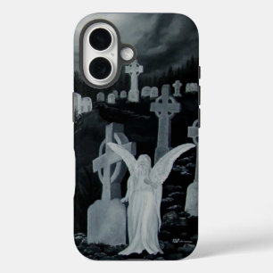 墓地の夜 – カラスと天使 iPhone 16ケース