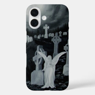 墓地の夜 – 天使とカラス iPhone 16ケース