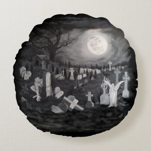 墓地の夜 – 天使と悪魔 ラウンドクッション (正面)