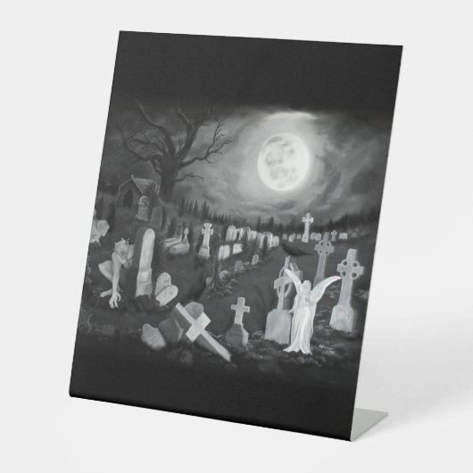 墓地の夜 – 天使と悪魔 台座サイン (正面)