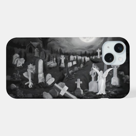 墓地の夜 – 天使と悪魔 iPhoneケース (裏面横)