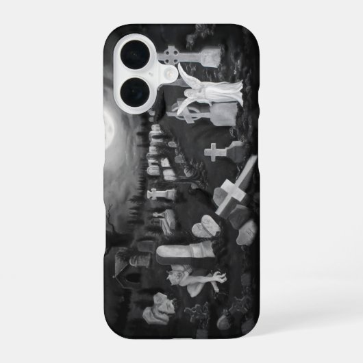墓地の夜 – 天使と悪魔 iPhone 16ケース (裏面)