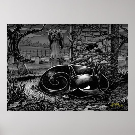 墓地の子猫昼寝 ポスター (正面)