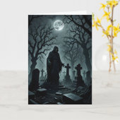 墓地の幽霊 ハロウィン カード (黄色い花)