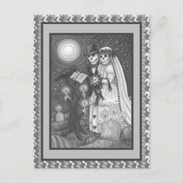 墓地の誓い、結婚スケルトン、花嫁と花婿 ポストカード