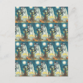 墓地の誓い、結婚スケルトン、花嫁と花婿 ポストカード