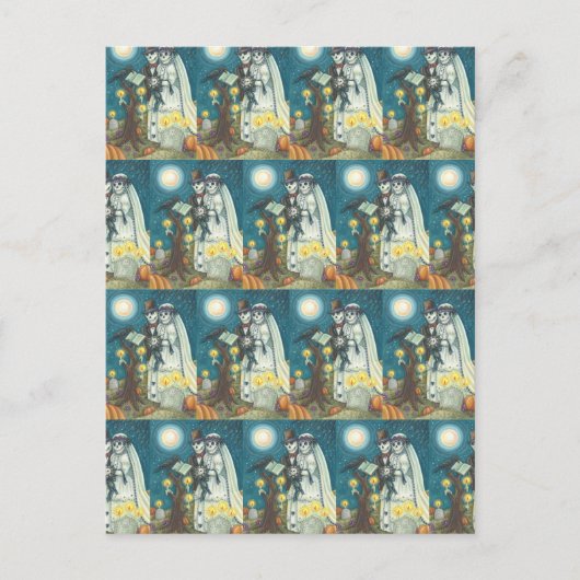 墓地の誓い、結婚スケルトン、花嫁と花婿 ポストカード (正面)