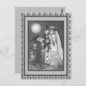 墓地の誓い、結婚スケルトン、花嫁と花婿 ポストカード (正面/裏面)
