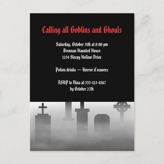 墓地の霧の不気味な墓地ゴシックハロウィーン インビテーションポストカード (正面)