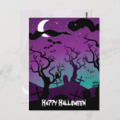 墓地の黒、紫、ターコイズハロウィーン ポストカード (正面/裏面)