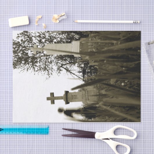 墓地ゴシック様式の墓石セピアヴィンテージ天使 薄葉紙 (クラフト)