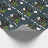墓地ゾンビと幽霊かわいいハローウィンパーティ ラッピングペーパー (角)