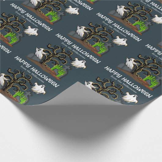 墓地ゾンビと幽霊かわいいハローウィンパーティ ラッピングペーパー (角)