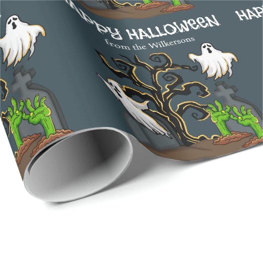 墓地ゾンビと幽霊かわいいハローウィンパーティ ラッピングペーパー (ロールコーナー)