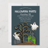 墓地ゾンビと幽霊かわいいハローウィンパーティ 招待状 (正面)