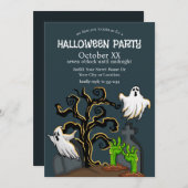 墓地ゾンビと幽霊かわいいハローウィンパーティ 招待状 (正面/裏面)