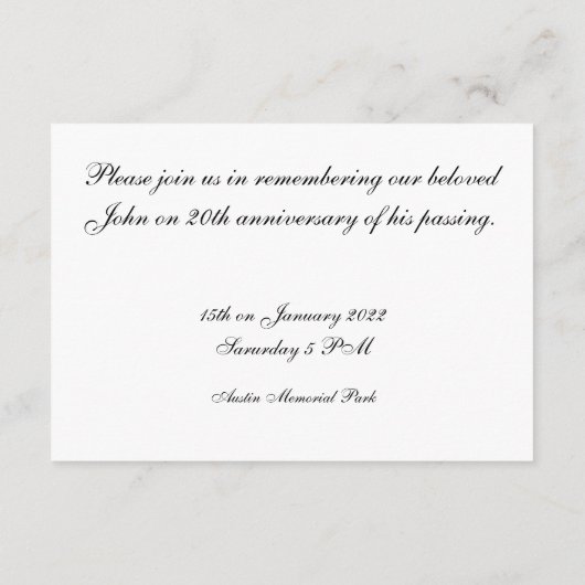 墓地デコレーションデス記念日招待状 エンクロージャーカード (裏面)