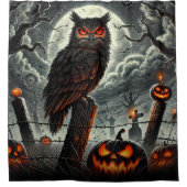 墓地ナイトフクロウ不気味Swznグローハローウィンパーティ シャワーカーテン (正面)