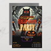 墓地ナイトフクロウ不気味Swznグローハローウィンパーティ 招待状 (正面/裏面)