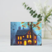 墓地ハロウィーンの端の不気味な家 シーズンポストカード (スタンド正面)