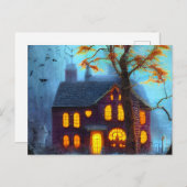 墓地ハロウィーンの端の不気味な家 シーズンポストカード (正面/裏面)