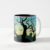 墓地ブラック、アクア、イエローハロウィンカスタム ツートーンマグカップ (正面右)