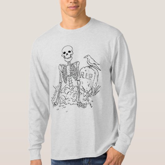 墓地ベーシック長袖ハロウィーンTシャツ Tシャツ (正面)