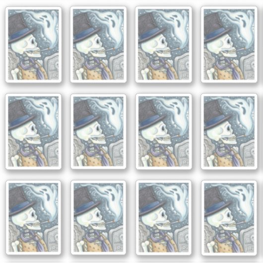 墓地不気味の死者スカル喫煙幽霊 シール (正面)