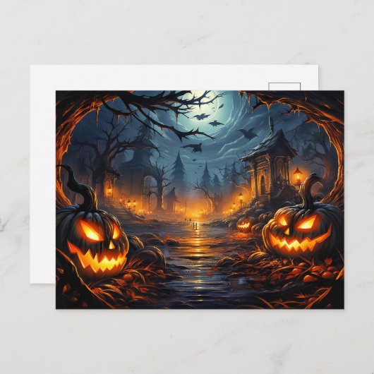 墓地不気味ハッピーハローウィン ポストカード (正面/裏面)