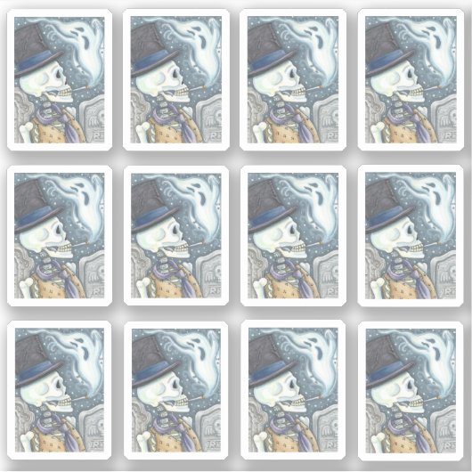 墓地不気味内の死者スケルトン喫煙幽霊 シール (正面)