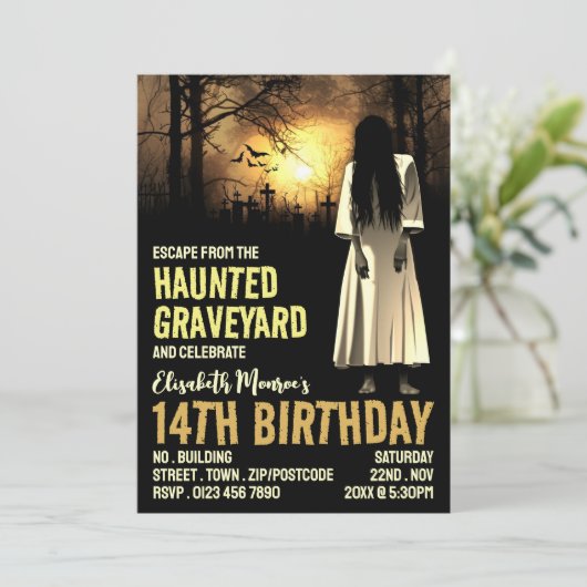 墓地幽霊のよく出るテーマエスケープルームバースデーパーティー 招待状 (スタンド正面)
