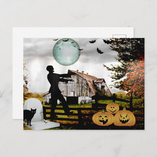 *~*墓地歩くデッド不気味ハロウィーンカード ポストカード (正面/裏面)