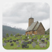 墓地、ノルウェー広場ステッカー付きステーブ教会 スクエアシール (正面)