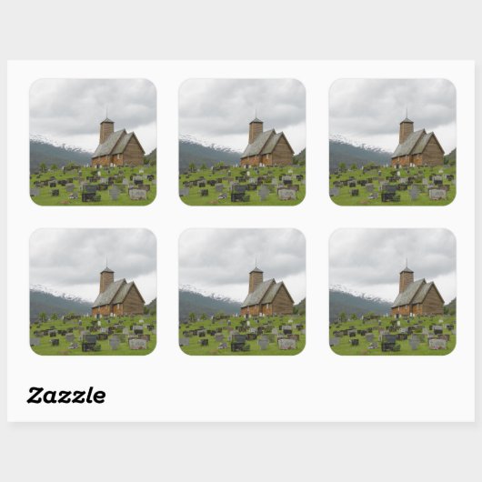 墓地、ノルウェー広場ステッカー付きステーブ教会 スクエアシール (シート)