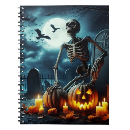 墓地、墓の上に座っているスケルトン。 ノートブック (正面)