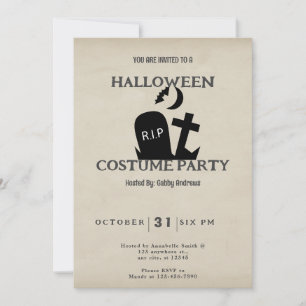 墓地 RIP バット クレセントムーン ヴィンテージ ハロウィン 招待状