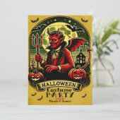 墓場のヴィンテージな悪魔 イエロー・ハロウィンパーティー 招待状 (スタンド正面)
