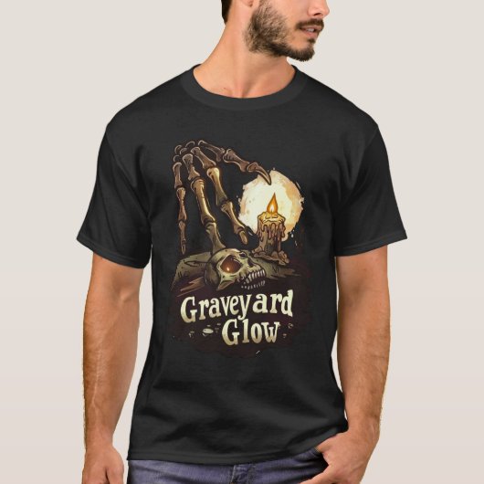 墓場の光 - スケルトンハロウィン Tシャツ (正面)
