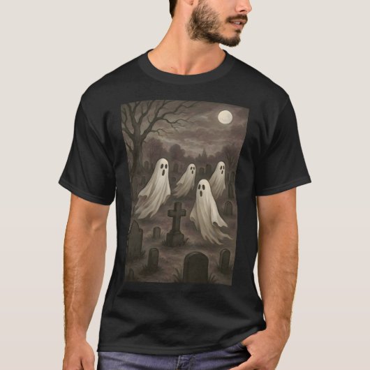 墓場の満月下の四人の幽霊 Tシャツ (正面)
